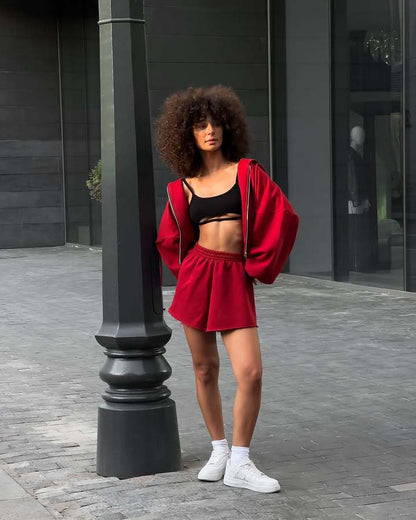 Damen Set Cropped Oberteil Shorts Eveloria