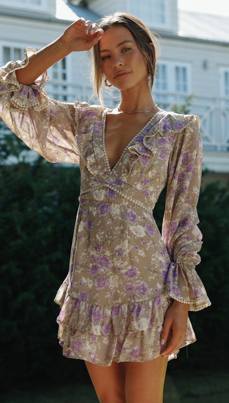 Damen Kurzkleid Rüschen Rückenausschnitt Elegant