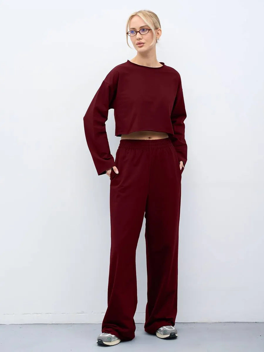 Damen Sweatshirt Set Komfortabel Cropped mit Jogginghose Grau