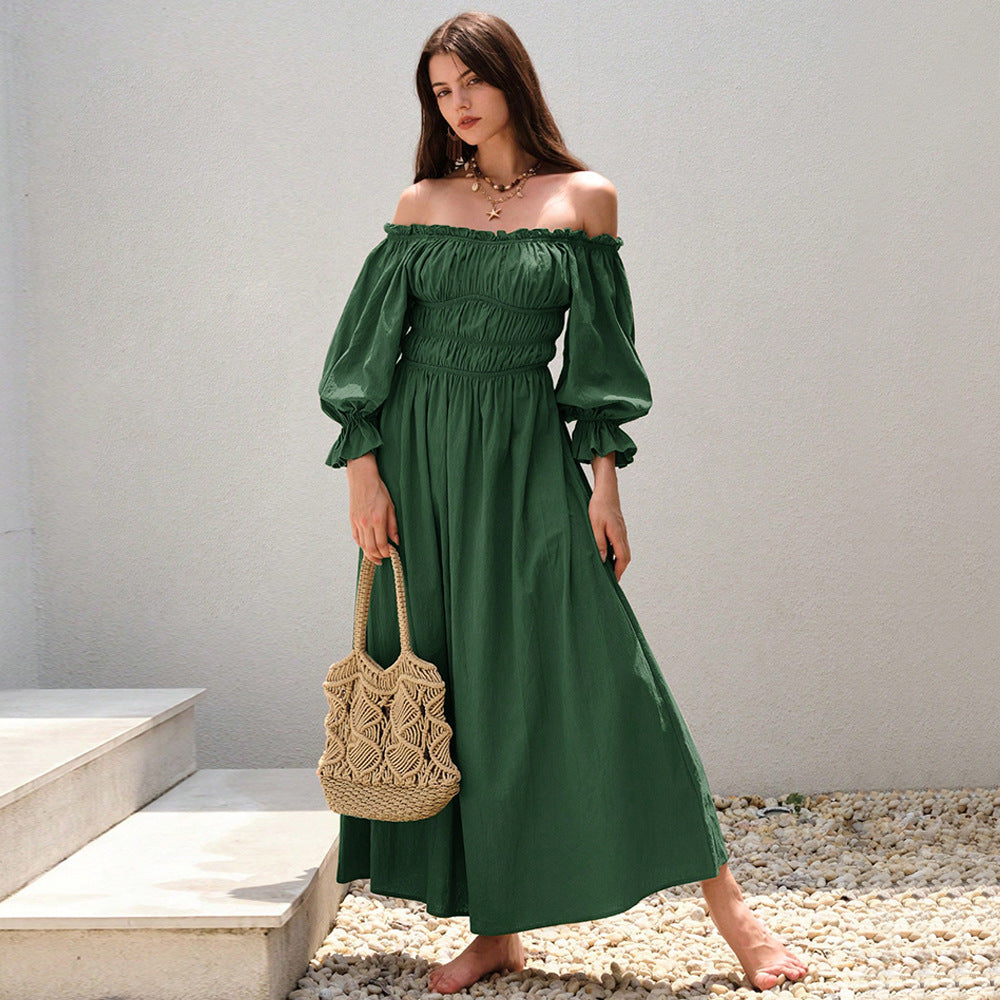 Damen Off-Shoulder-Kleid Maxi-Größe mit Puffärmeln - Eveloria