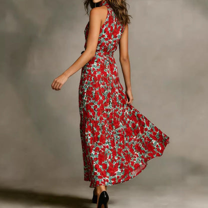 Damen Maxikleid Floralmuster Schmal Taillengürtel Eveloria