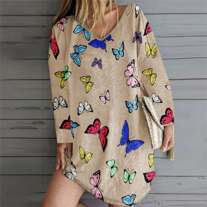 Damen Freizeitkleid mit Schmetterlingsmuster V-Ausschnitt Bunt - Eveloria