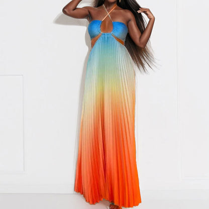 Damen Maxikleid Plissee mit tiefem Ausschnitt