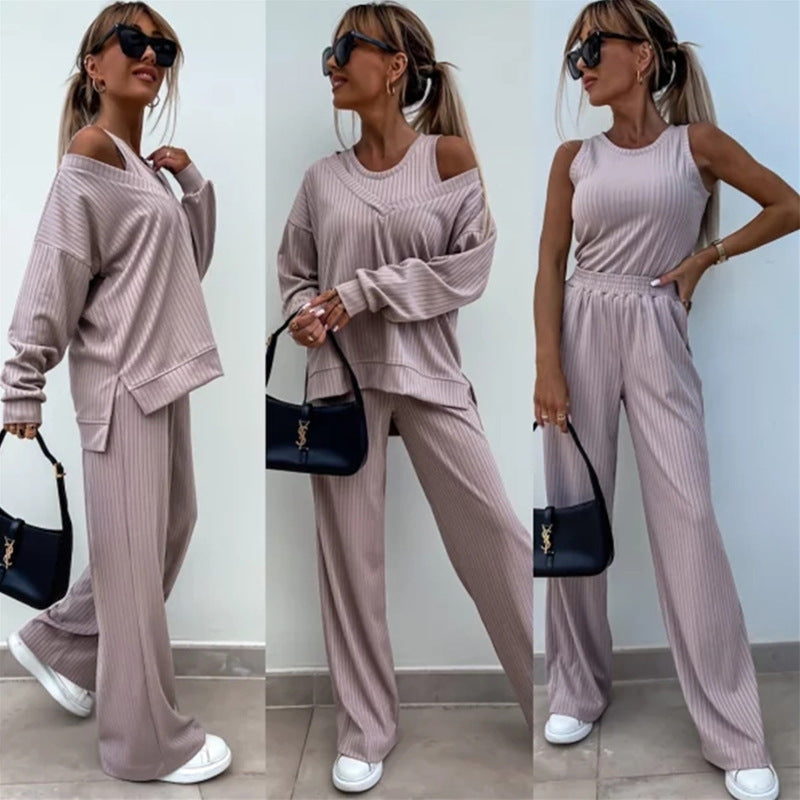 Damen Loungewear-Set Offene Schulter Weites Design