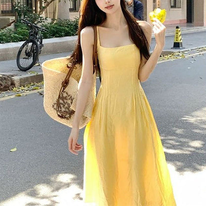 Damen Langarm-Midi-Kleid Tailliert Spaghettiträger - Eveloria