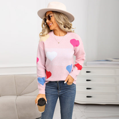 Damen Pullover Herzmotiv Strukturiert