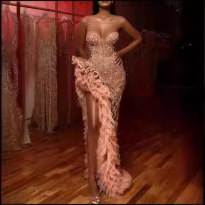 Damen Abendkleid Figurbetont Perlen Rüschendetails Eveloria - Eveloria