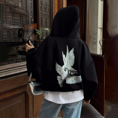 Damen Kapuzensweater Vogelmotiv Entspannter Schnitt
