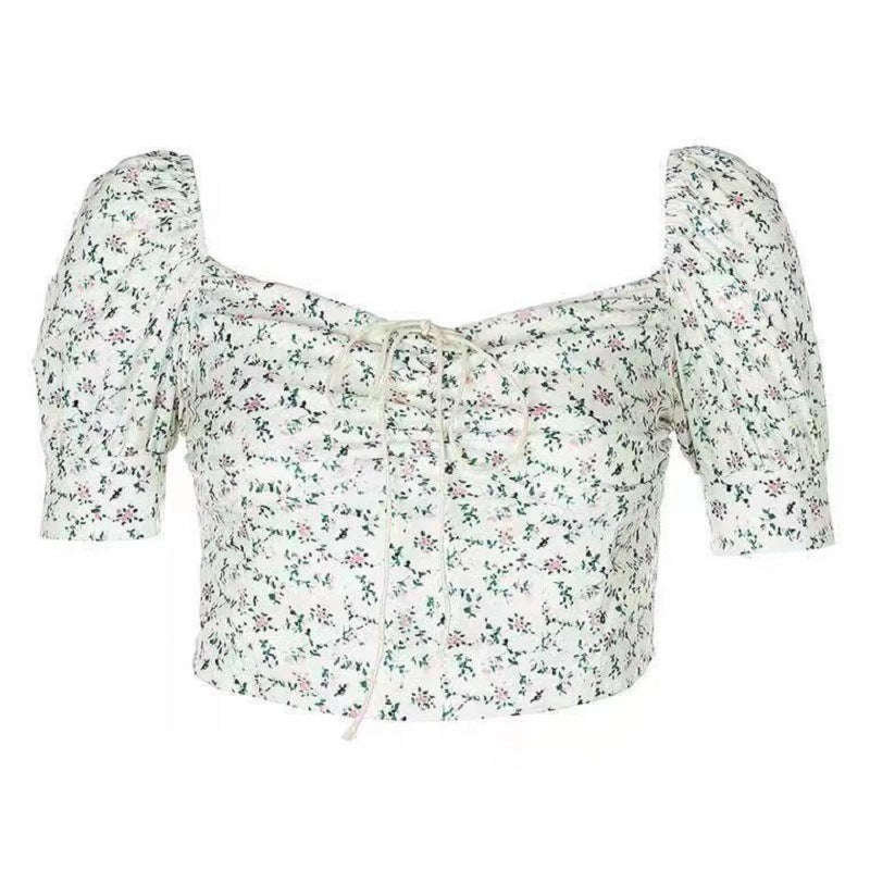 Damen Crop- Puffärmel Floralmuster