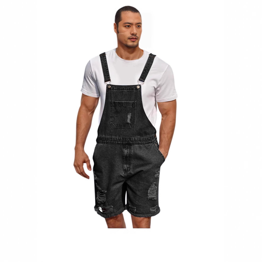 Herren Latzhose Distressed Denim Blau
