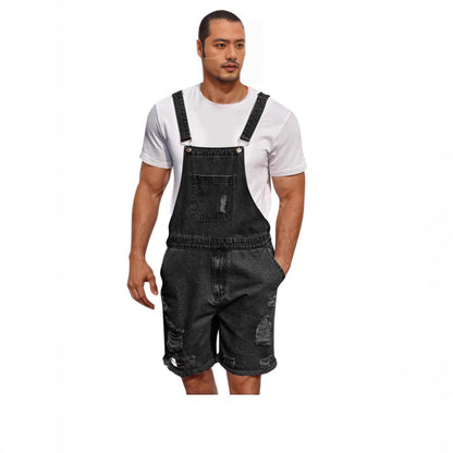 Herren Latzhose Distressed Denim Blau
