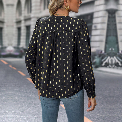 Damen Bluse Rüschendetails Glitzerdruck Eveloria