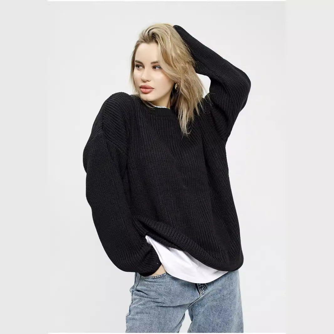 Damen Grobstrickpullover Lässiger Schnitt Großzügige Ärmel