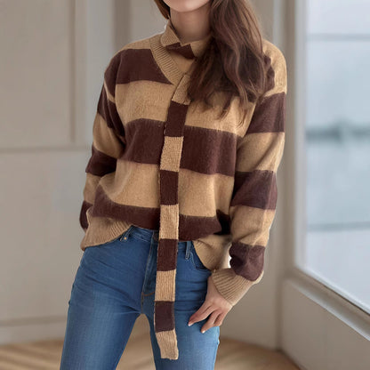 Damen Strickpullover Lässig Schlaufenakzente Beige