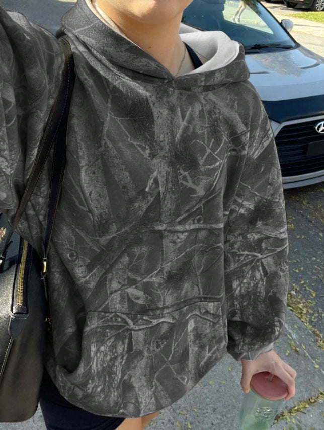 Damen Kapuzenpullover Camouflage Muster Grau