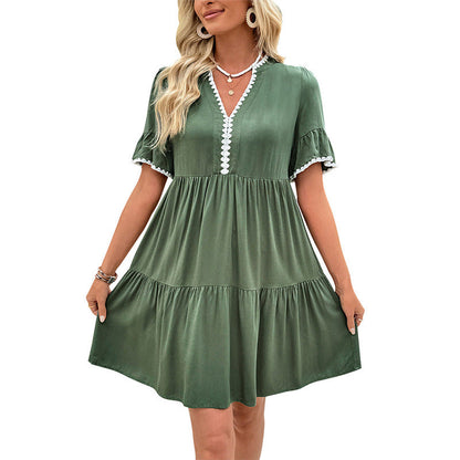 Damen Sommerkleid Luftig Rüschen Details Pastell