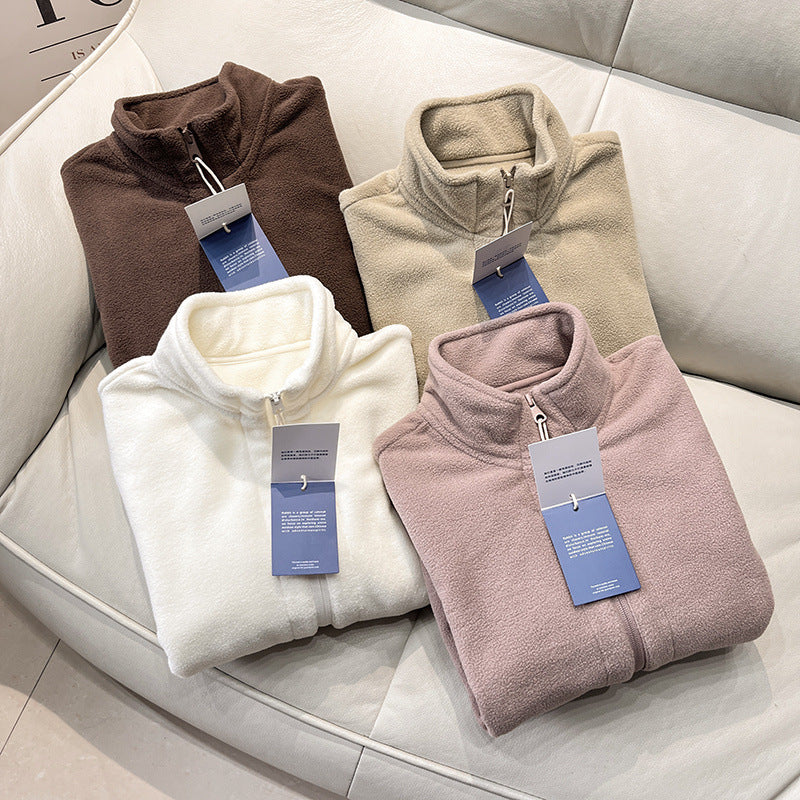 Damen Fleecejacke Hochkragen Reißverschlusstaschen Eveloria