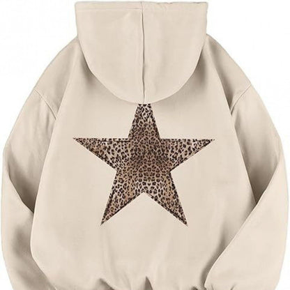 Damen Kapuzensweater Leopardstern-Design Baumwolle Entspannt