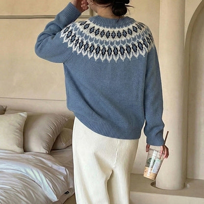 Damen Strickpullover Nordisches Muster Locker Größe Eveloria