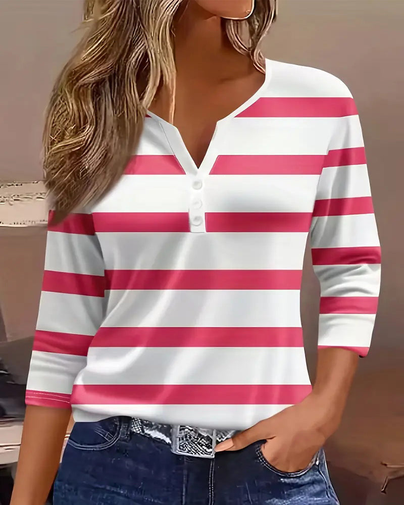 Damen Langarmshirt Marineblau Streifen