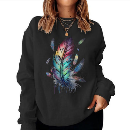 Damen Sweatshirt Bunt Federdesign Lässig Größe