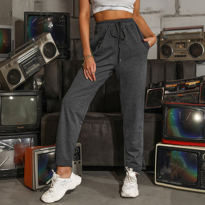 Damen Jogginghose Verstellbarer Bund Gerader Schnitt Schwarz Eveloria - Eveloria