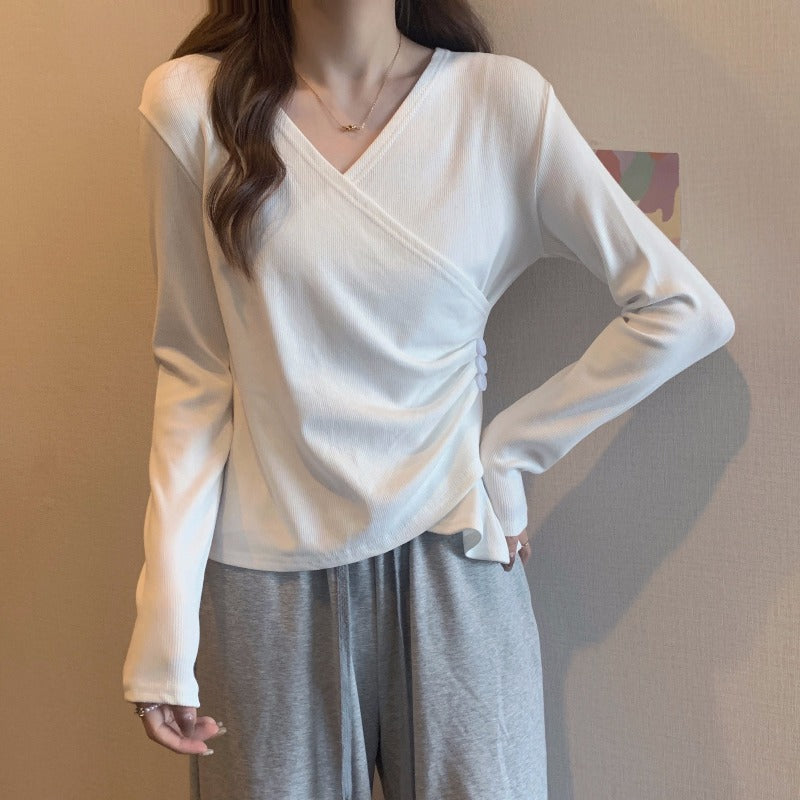 Damen Wickeloberteil mit Knöpfen und Raffungen - Eveloria