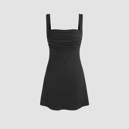 Damen Mini-Kleid Figurbetont Schmale Träger Dunkelblau