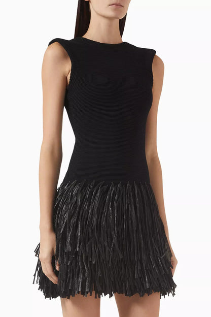 Damen Fransen Mini-Kleid Figurbetont Eveloria