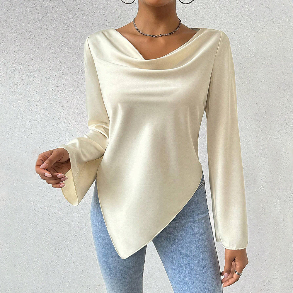 Damen Bluse Langärmlig Wasserfallausschnitt Eveloria