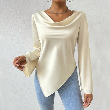 Damen Bluse Langärmlig Wasserfallausschnitt Eveloria