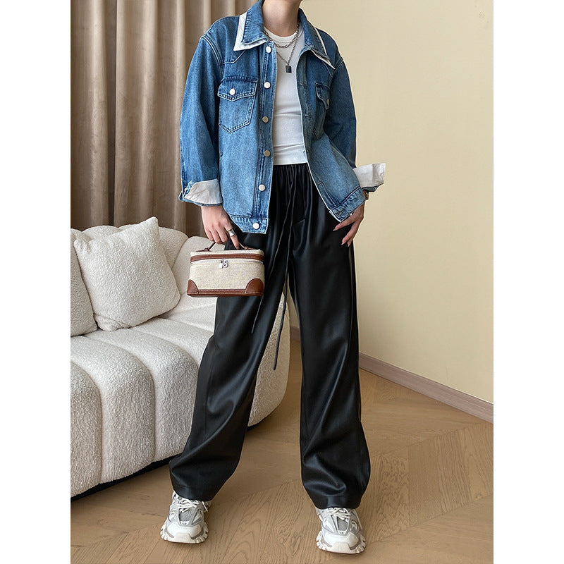 Damen Oversized Jeansjacke mit Kragen und Taschen Eveloria