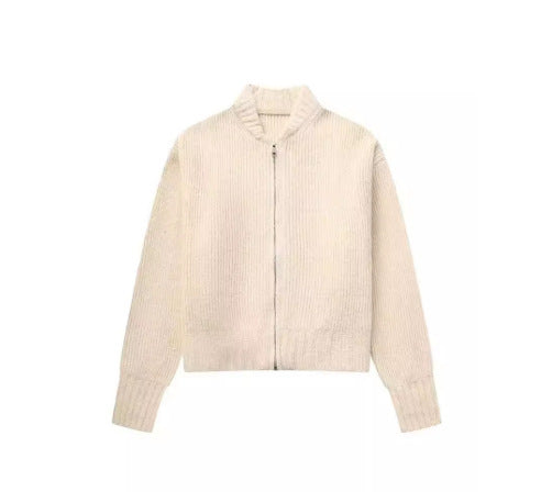 Damen Strickjacke Voluminöse Ärmel Reißverschluss Eveloria
