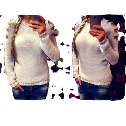 Damen Strickpullover Offene Schulter Glitzernd Eveloria