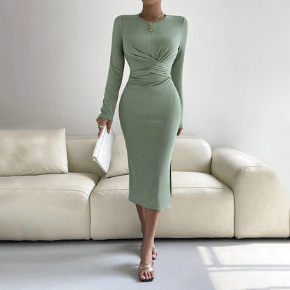 Damen Wickelkleid Längsärmelig Elegant Raffung Effekt