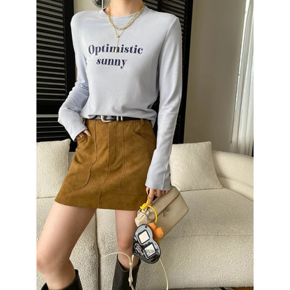 Damen Langarmshirt Figurbetont mit Schriftzug Eveloria