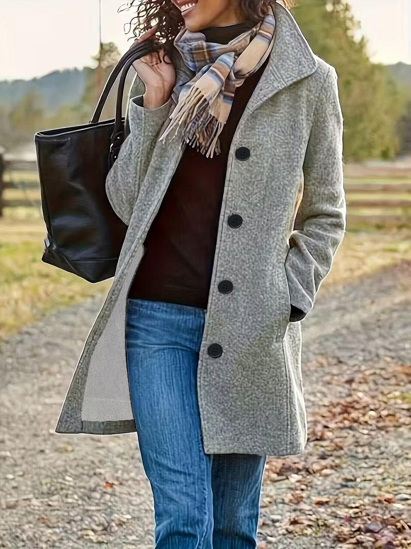 Damen Wollmantel Elegantes Design mit Kragen und Taschen