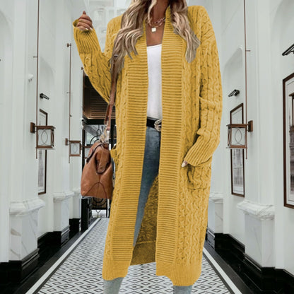 Damen Cardigan Grobstrick Offenes Design Mit Taschen Beige