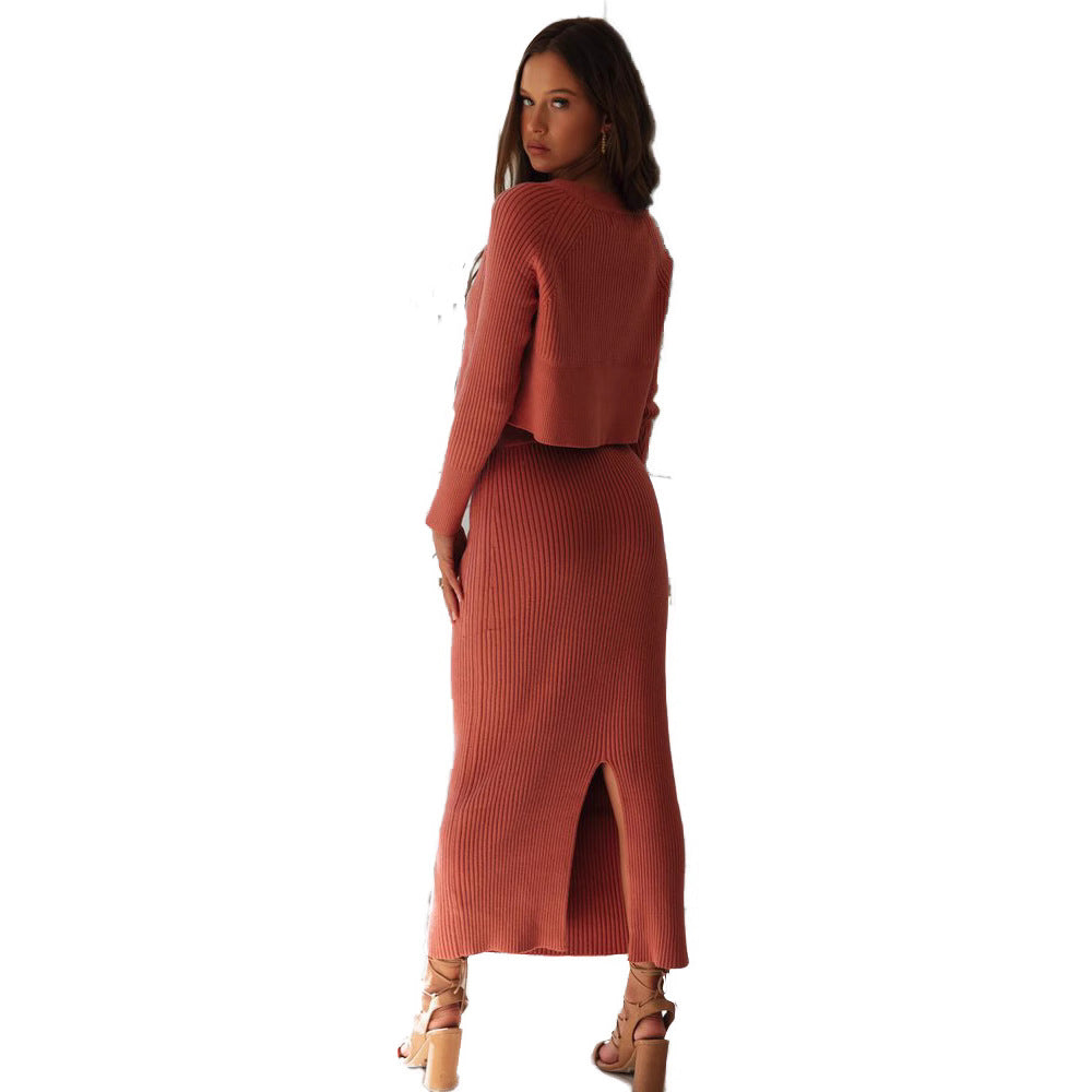 Damen Strick-Set Cropped Pullover Maxi-Rock Eveloria