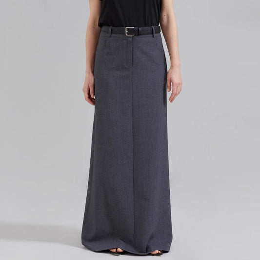Damen Maxirock mit Gürtelschlaufen Klassische Silhouette Schwarz - Eveloria