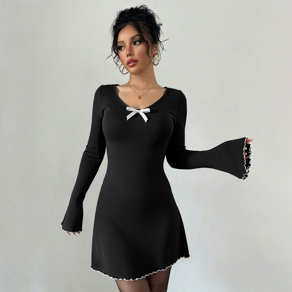 Damen Minikleid Rüschendetails Schleifendekor Eveloria