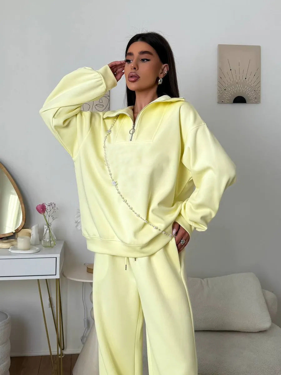 Damen Fleece Sportanzug Hochgeschlossener Kragen Praktischer