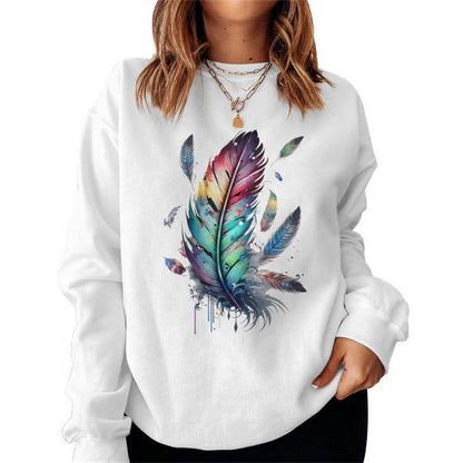 Damen Sweatshirt Bunt Federdesign Lässig Größe