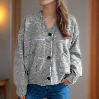 Damen Strickjacke mit Taschen und Knöpfen Eveloria