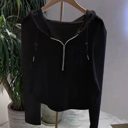 Damen Kapuzenpullover Lässig Halbhoch Reißverschluss Modern Eveloria