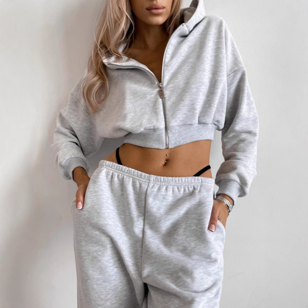 Damen Fleece-Loungewear-Set Weich Cropped Design