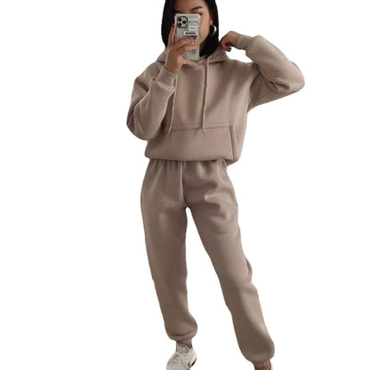Damen Fleece-Joggingset mit Kapuze und elastischem Bund