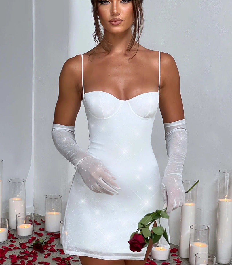Damen Minikleid mit schimmerndem Oberteil und Taillenschnitt