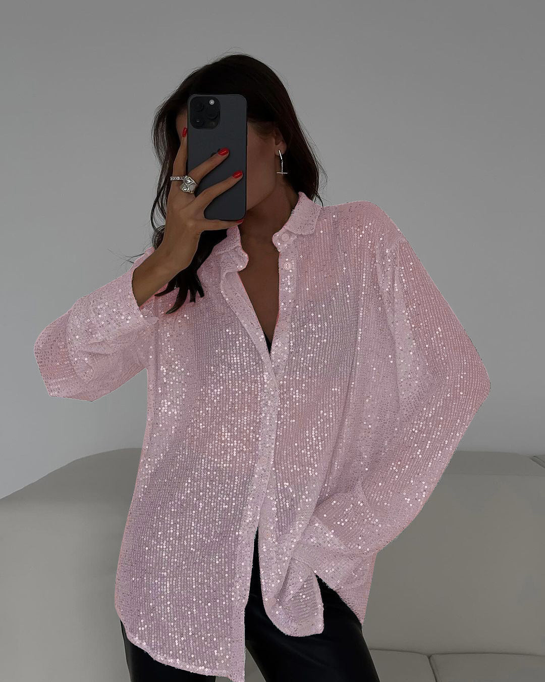 Damen Glitzerbluse Schimmernde Textur Lässiger Schnitt