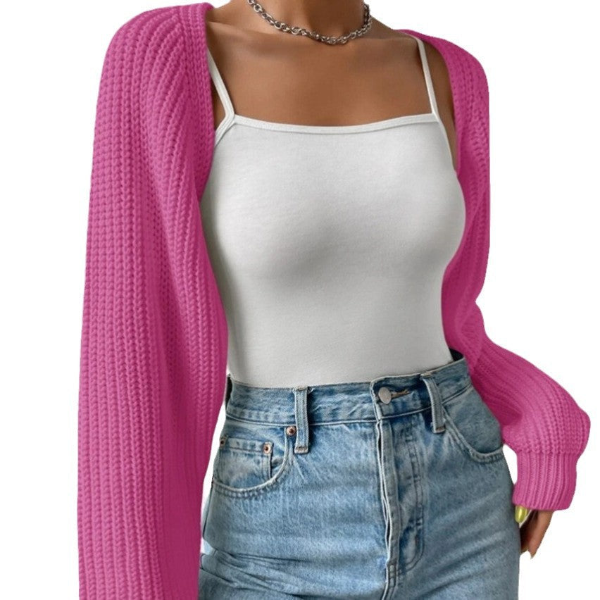 Damen Strickjacke Weite Ärmel Strukturiert Beige